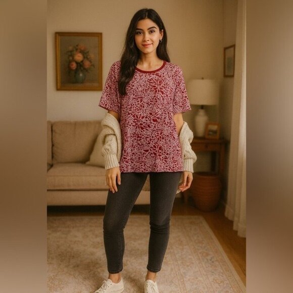 We The Free Tops - We The Free Free People Teddy Velvet Tee Maroon Short Sleeve Top XS